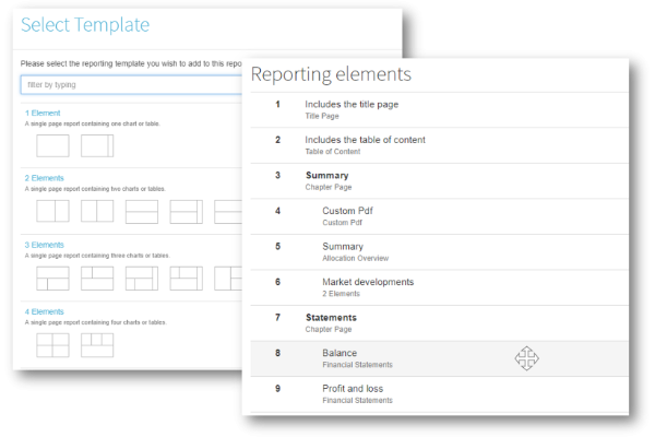 Screenshots showing reporting template configuration